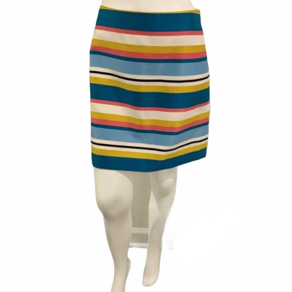 LOFT Blue Pink Cream Yellow Stripe Pencil Skirt - Size 2